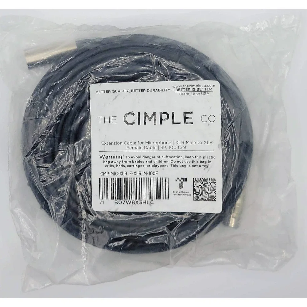 XLR Male to XLR Female Microphone Extension Cable - 6mm Cable with 3P